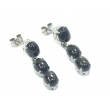 Earrings Silver 925 Sterling Dangle Drop Women Black Star Stone Handmade B641